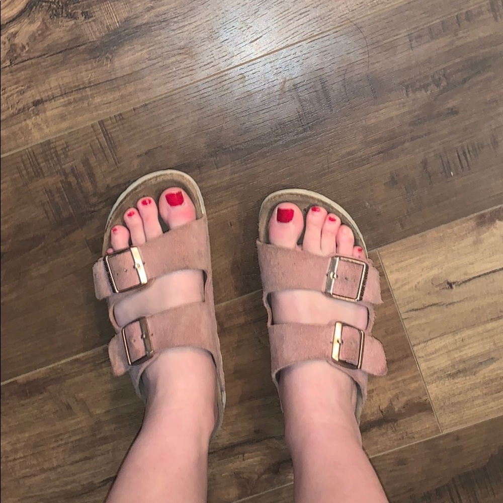 Pink suede Birkenstocks